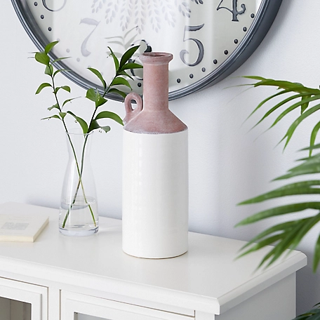 Harper & Willow White Ceramic Vase with Pink Accents