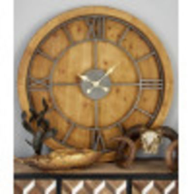 Harper & Willow Wood Mediterranean Wall Clock, 40 in., Brown