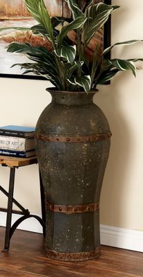Harper & Willow Metal Distressed Vase Set with Rivet Details, Brown, 3 pc.