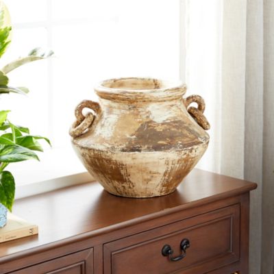 Harper & Willow Beige Ceramic Farmhouse Vase, 13 in. x 13 in. x 10 in.
