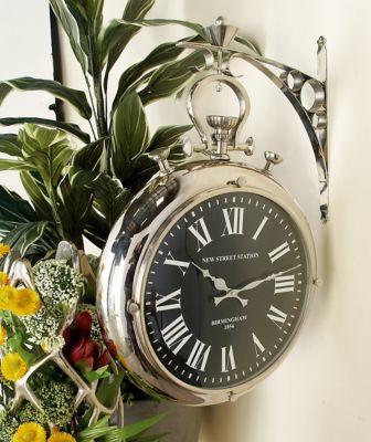 Harper & Willow Silver Stainless Steel Vintage Wall Clock, 16 in. x 6 in. x 22 in.