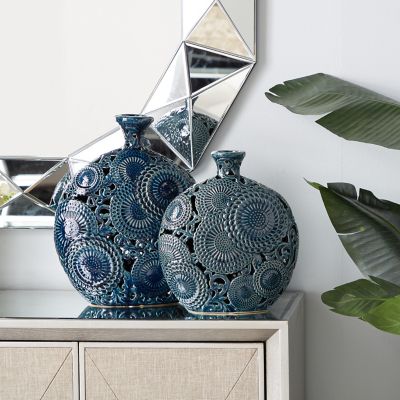 Harper & Willow Ceramic Eclectic Vases, Blue, 2-Pack