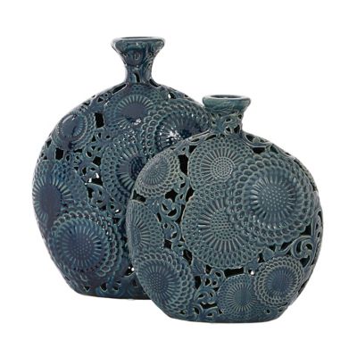 Image showing  Ceramic Eclectic Vase Set, Blue, 2 pc.