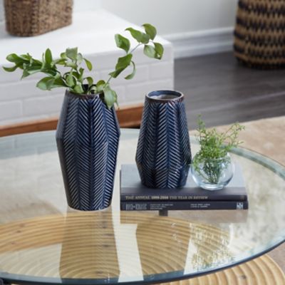 Harper & Willow Ceramic Contemporary Vase Set, Dark Blue, 2 pc.