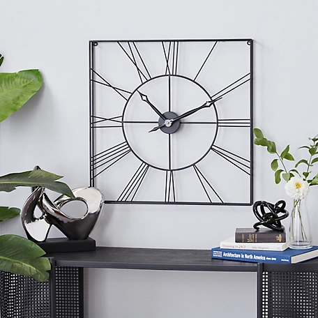Cosmoliving by Cosmopolitan Black Metal Open Frame Square Wall Clock 24 x 2 x 24in.