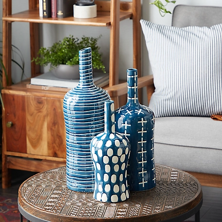 Harper & Willow 3 pc. Blue Ceramic Contemporary Vase Set, 12 in., 15 in., 19 in.