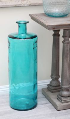 Harper & Willow Glass Coastal Vase, 10 in. x 10 in. x 30 in., Teal