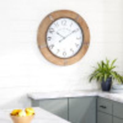 Harper & Willow Brown Wood Rustic Wall Clock, 32 in. x 2 in. x 32 in.