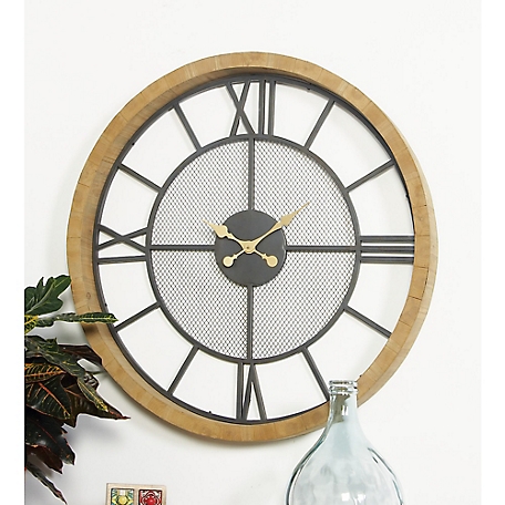 Harper & Willow Brown Wood Vintage Wall Clock, 40 in. x 4 in. x 40 in.