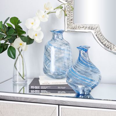 Harper & Willow Glass Contemporary Vase Set, Blue, 2 pc., 83379