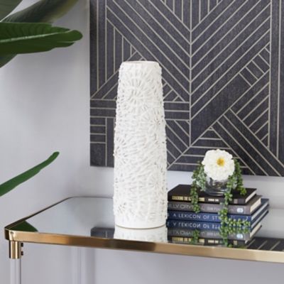 Harper & Willow Ceramic Embossed Floral Vase, 20.65 in., White
