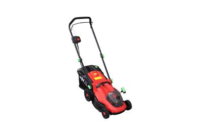 Image showing 5 th Henx 14 in. 40V Cordless Brushless Multi-Colored Hand Push Lawn Mower with 2.5 Ah Battery & Charger