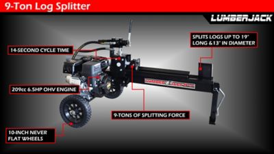 Image showing  9-Ton Gas-Powered Horizontal Log Splitter, 209cc 6.5 HP OHV Engine, Auto Return, Integrated Log Cradle