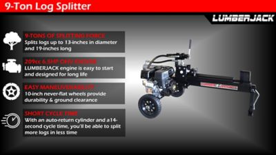 Image showing  9-Ton Gas-Powered Horizontal Log Splitter, 209cc 6.5 HP OHV Engine, Auto Return, Integrated Log Cradle
