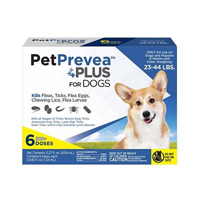 PetPrevea Plus Flea and Tick Prevention Spot Treatment for Dogs, 1 Month Supply, Medium Dogs 23-44 lb., 6 Doses