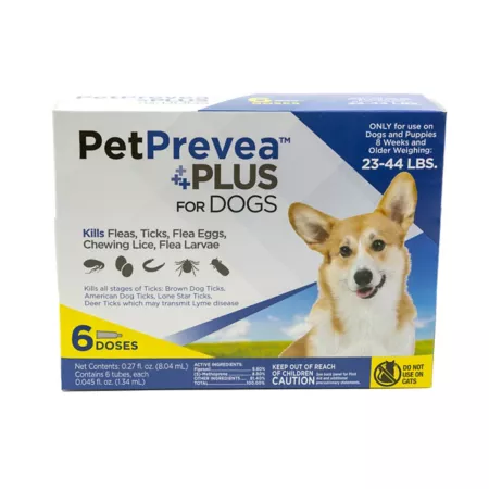 PetPrevea Plus Flea and Tick Prevention Spot Treatment for Dogs 1 Month Supply Medium Dogs 23-44 lbs 6 Doses Dog Flea & Tick Topical Treatments