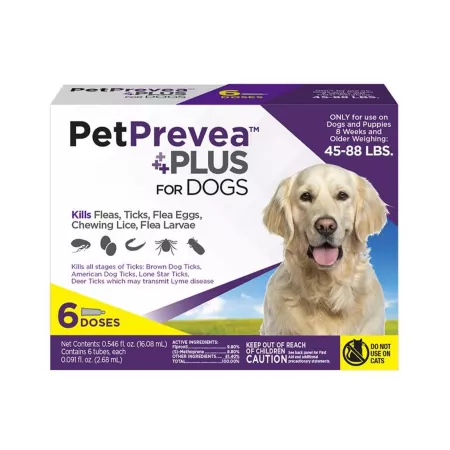 PetPrevea Plus Flea and Tick Treatment for Dogs 1 Month Supply Large Dogs 45-88 lbs 6 Doses Dog Flea & Tick Topical Treatments