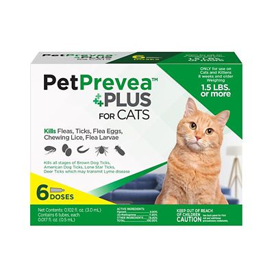 PetPrevea Plus Flea and Tick Prevention Spot Treatment for Cats, 1 Month Supply, +1.5lbs., 6 Doses