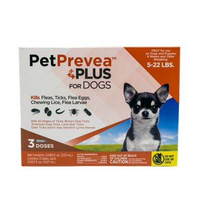 PetPrevea Plus Flea and Tick Prevention Spot Treatment for Dogs, 1 Month Supply, Small Dogs 5-22lbs. lb., 3 Doses