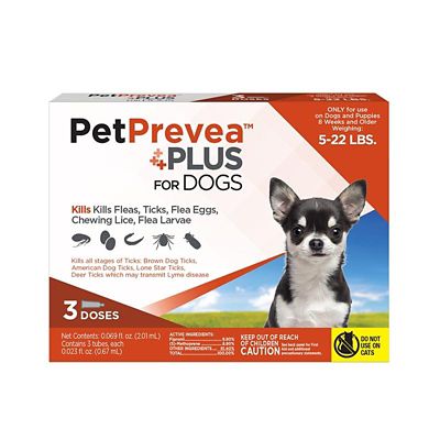 PetPrevea Plus Flea and Tick Prevention Spot Treatment for Dogs, 1 Month Supply, Small Dogs 5-22lbs. lb., 3 Doses