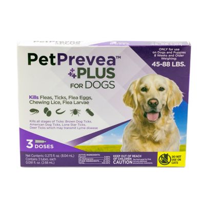 PetPrevea Plus Flea and Tick Protection for Dogs Weighing 45-88lbs, 3 Doses