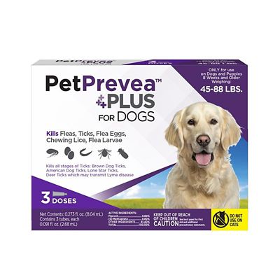 PetPrevea Plus Flea and Tick Protection for Dogs Weighing 45-88lbs, 3 Doses