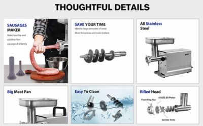 Image showing  #12 Stainless Steel 0.75 HP Meat Grinder, High-Power Performance for Professional Quality Grinding