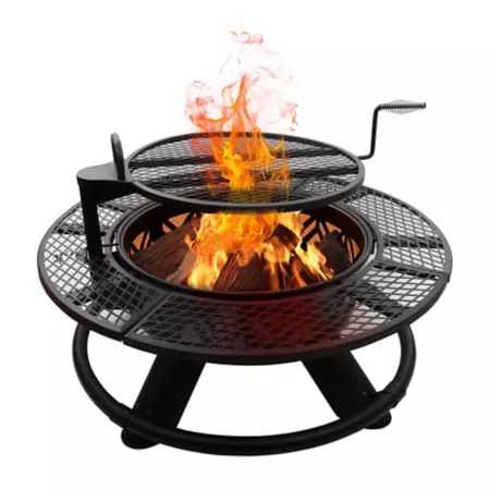 Red Mountain Valley 47" Wood Fire Pit with Adjustable BBQ Grill Geometric Fire Pits