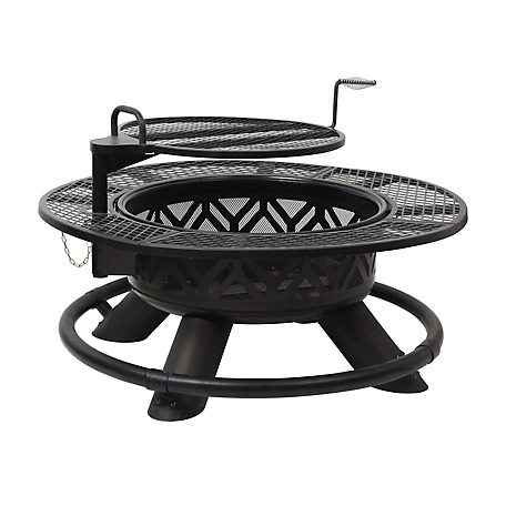Red Mountain Valley 47 in. Fire Pit with Adjustable BBQ Grate, Geometric