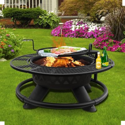 Image showing  47 in. Wood-Burning Fire Pit with Adjustable BBQ Grate, Geometric