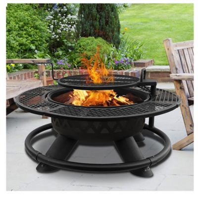 Image showing  47 in. Wood-Burning Fire Pit with Adjustable BBQ Grate, Geometric