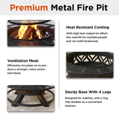 Image showing  47 in. Wood-Burning Fire Pit with Adjustable BBQ Grate, Geometric