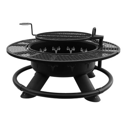 Red Mountain Valley 47 in. Fire Pit with Adjustable BBQ Grate, Deer Head Fire pit