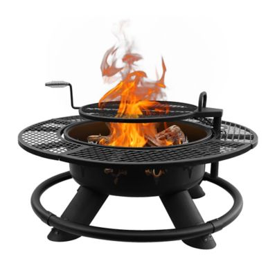 Red Mountain Valley 47 in. Wood-Burning Fire Pit with Adjustable BBQ Grate, Deer Head