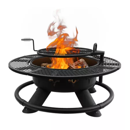 Red Mountain Valley 47" Wood Burning Fire Pit with Adjustable BBQ Grill Deer Head Fire Pits