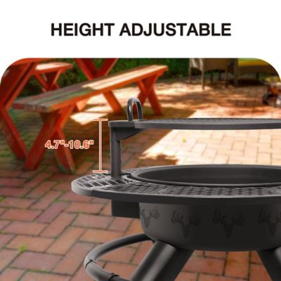 Image showing  47 in. Wood-Burning Fire Pit with Adjustable BBQ Grate, Deer Head