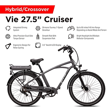 Young Electric 27.5 in. Hybrid/Crossover Torque Sensor E-Bike, E-Vie Step-Over, Matte Dark Grey