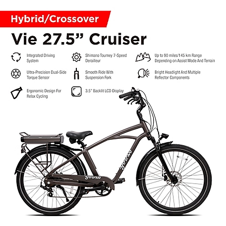 Young Electric Hybrid/Crossover Torque Sensor E-Bike, 27.5 in. E-Vie Step-Over, Matte Gun Metal