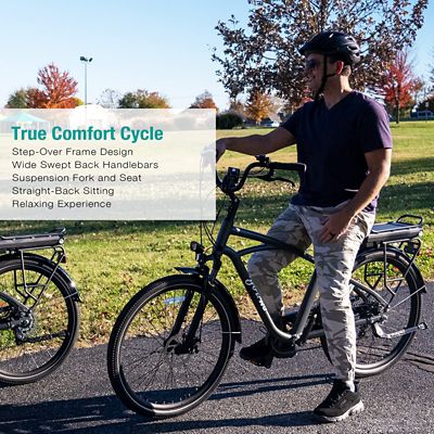 Image showing  Adult 350W Hybrid/Crossover Torque Sensor Step-Over E-Bike, 27.5 in., Matte Gunmetal