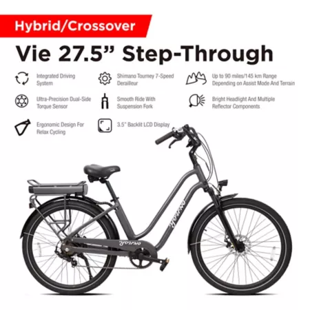 Young Electric Unisex 27.5" Torque Sensor 7-Speed Hybrid/Crossover Electric Bike E-Vie Step-Through Matte Dark Gray Electric Bikes