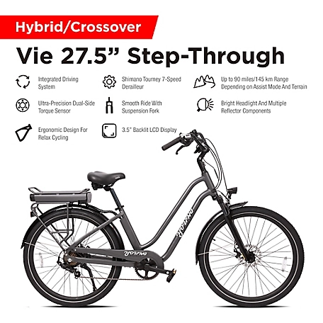 Young Electric 27.5 in. Hybrid/Crossover Torque Sensor E-Bike, E-Vie Step-Through, Matte Dark Grey, 12801002MDG