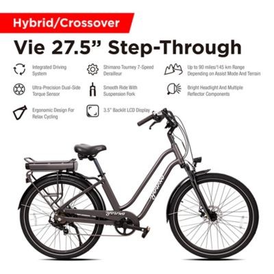 Young Electric Hybrid/Crossover Torque Sensor E-Bike, 27.5 in. E-Vie Step-Through, Matte Gun Metal