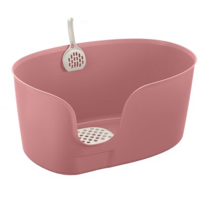 Richell Paw Trax High-Wall Open Cat Litter Box, XL, Pink