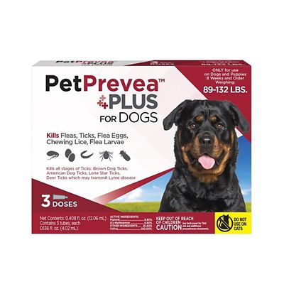 PetPrevea Plus Flea and Tick Prevention Spot Treatment for Dogs, 1 Month Supply, Extra Large Dogs 89-132 lb., 3 Doses