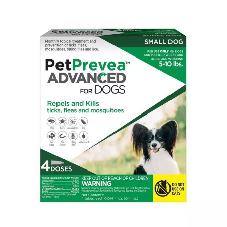 PetPrevea Advanced Flea and Tick Treatment for Dogs 1 Month Supply Small Dogs 5-10 lbs 4 Doses Dog Flea & Tick Topical Treatments