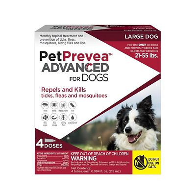 PetPrevea Advanced Flea and Tick Prevention Spot Treatment for Dogs, 1 Month Supply, Large Dogs 21-55 lb., 4 Doses