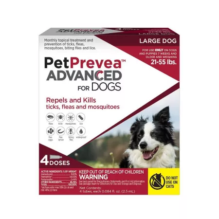 PetPrevea Advanced Flea and Tick Treatment for Dogs 1 Month Supply Large Dogs 21-55 lbs 4 Doses Dog Flea & Tick Topical Treatments