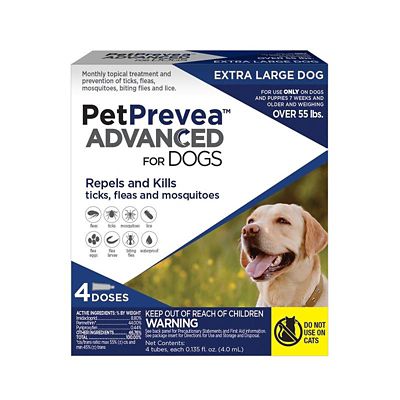 PetPrevea Advanced Flea and Tick Spot Treatment for Dogs, 1 Month Supply, Extra Large Dogs over 55 lb., 4 Doses