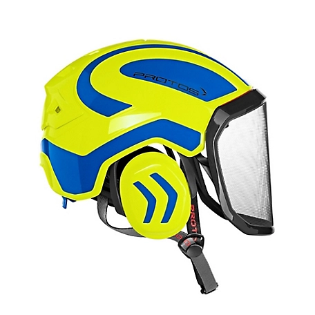 Pfanner Protos Integral Arborist Helmet, Neon Yellow/Blue