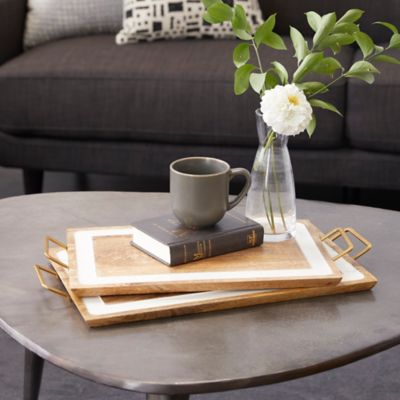 Harper & Willow Brown Wood Modern Tray, Set of 2, 19 in., 21 in.